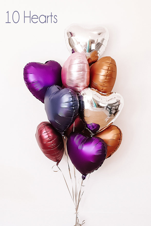 [INFLATED] Foil heart balloon bouquet | 5, 10 or 20 Hearts - Bang Bang Balloons