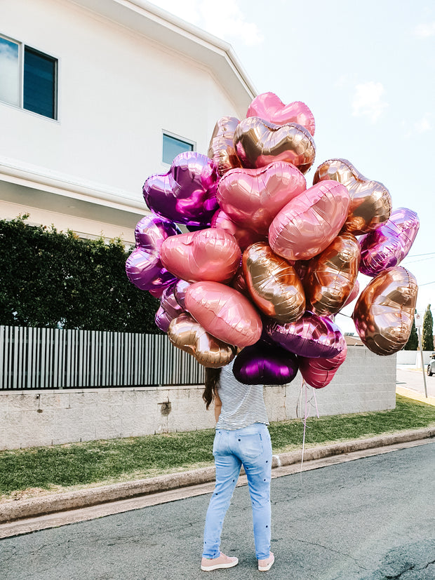 [INFLATED] 30 Foil Balloon Hearts - Bang Bang Balloons