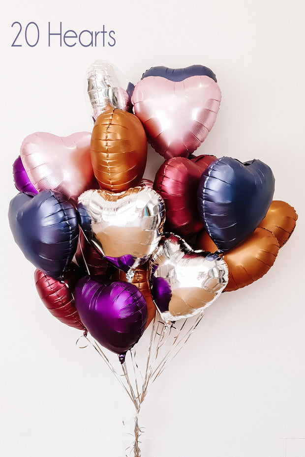 [INFLATED] Foil heart balloon bouquet | 5, 10 or 20 Hearts - Bang Bang Balloons